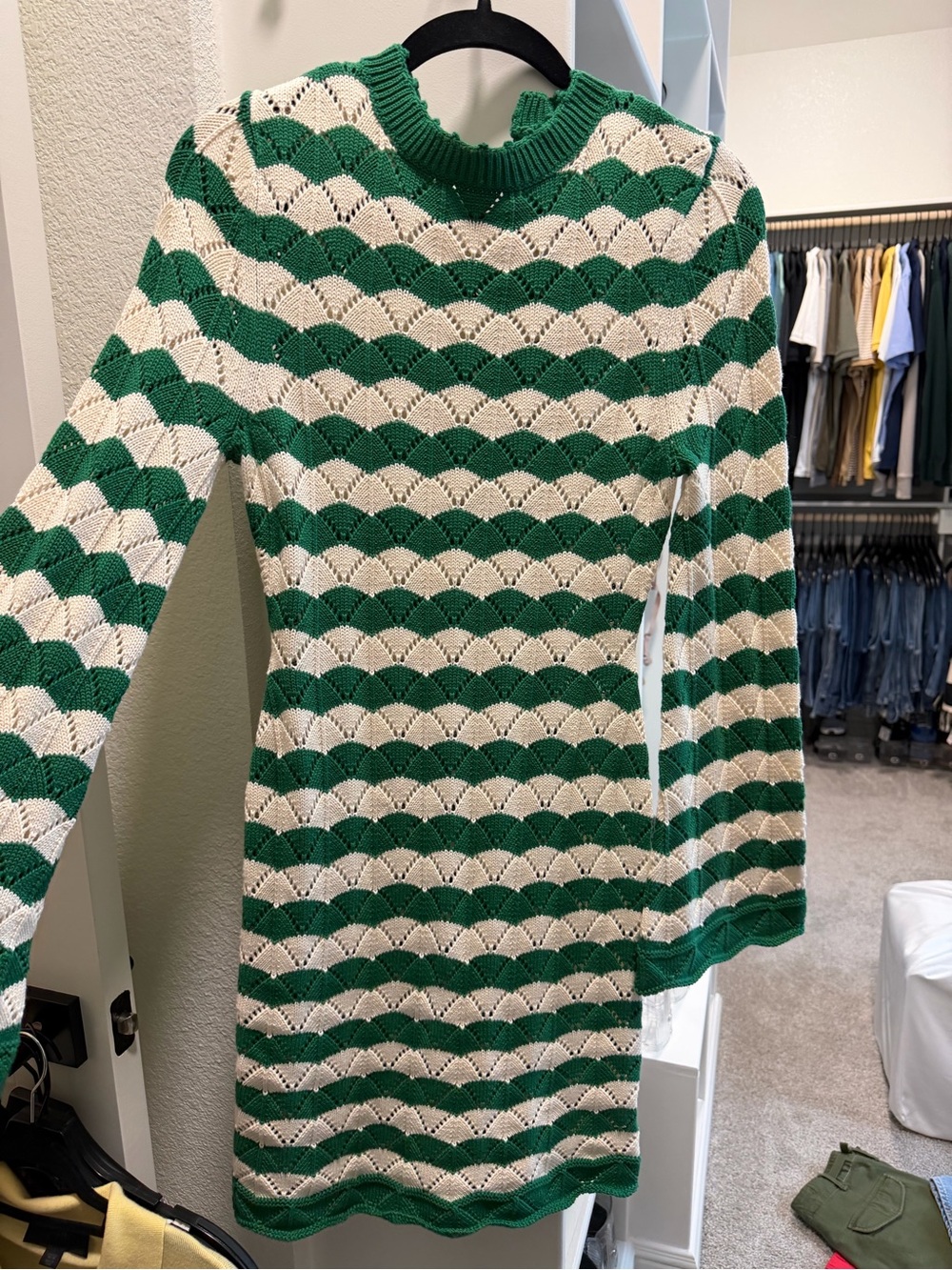 Misa Los Angeles Green and Cream Knit Swim Coverup